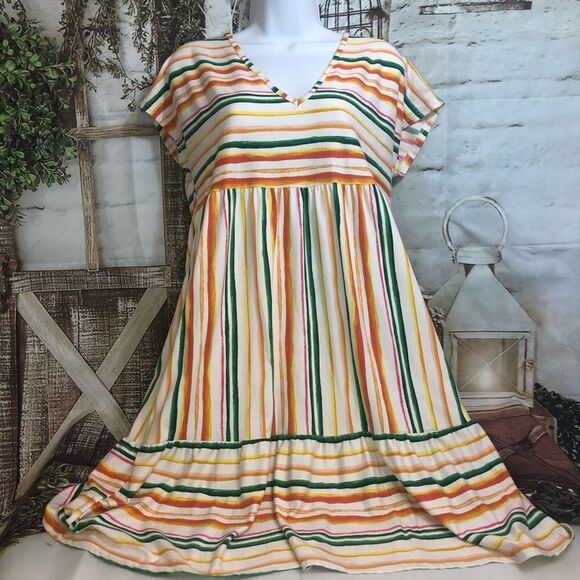 Entro boho cozy corner cottagecore boxy dress strippes summer character vibes - Picture 1 of 16